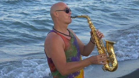 Saxophone Player with black glasses Stock Footage 94043576