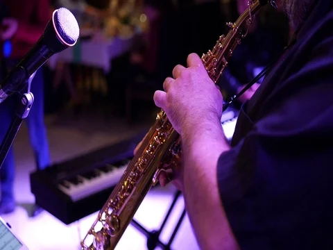 Saxophone Player Doing Solo During Performance Stock Footage 78596035