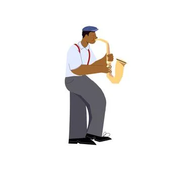 Saxophone player isolated. Flat vector stock illustration. Afro man with Stock Illustration