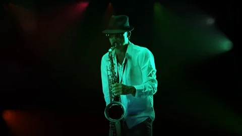SAXOPHONE PLAYER ON THE STAGE Stock Footage 74764308