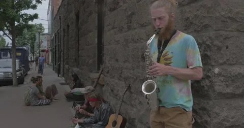 Saxophone Player on the Street Stock Footage 65241985