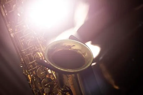 Saxophone with volume light background Stock Photos