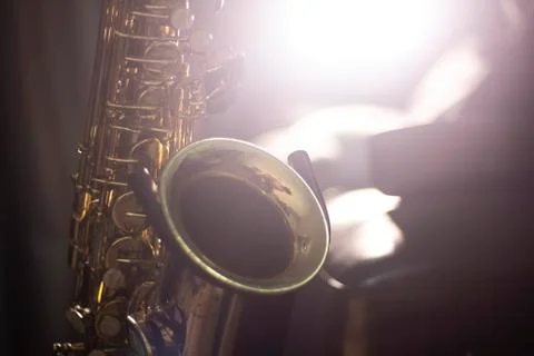 Saxophone with volume light background Stock Photos