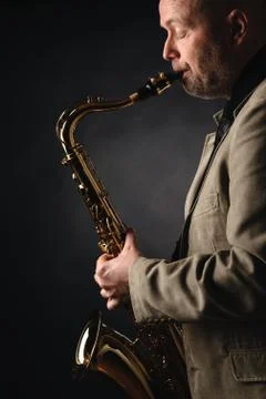Saxophonist Stockfoto's