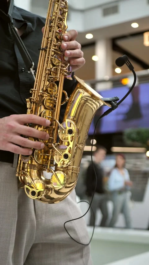 Saxophonist playing golden saxophone.Live performance of saxophonist. Stock Footage 284868079