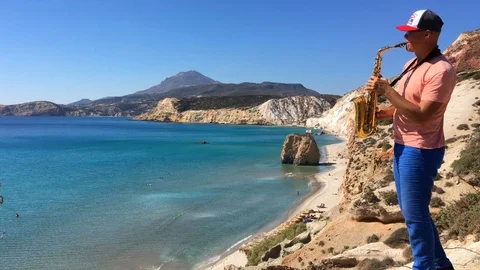 The saxophonist plays Stock Footage 86563002