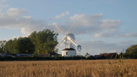 Saxtead Mill wind sails rotating in the evening breeze Stock Footage 138900199