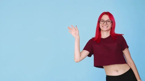 Say hello bye gesture greeting woman gif loop Stock Footage 169777632