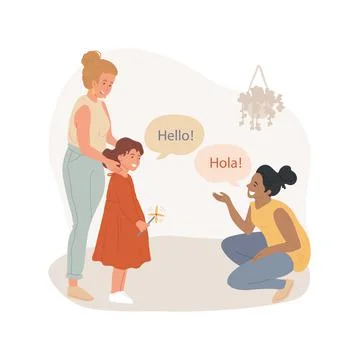 Say hello in foreign language isolated cartoon vector illustration. Stock Illustration