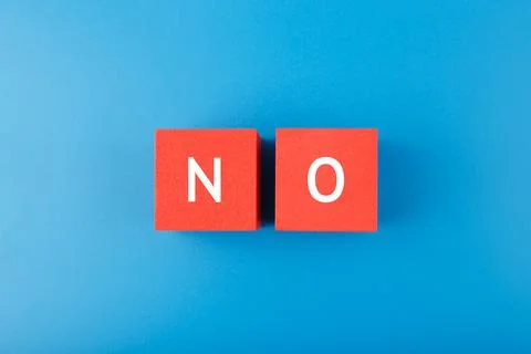 Say no or negative answer minimal concept on blue background Stockfoto's