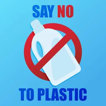 Say no to plastic. Environmental poster with text. Pollution problem concept. Stock Illustration