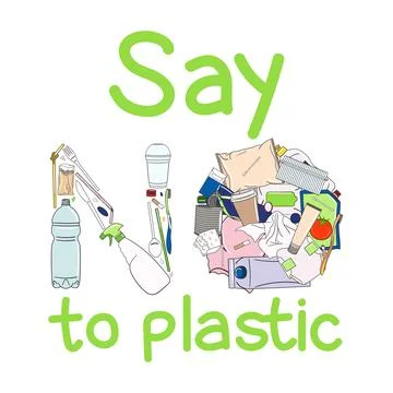 Say no to plastic poster. Concept of prevention of plastic pollution. Eco-fri Stock Illustration