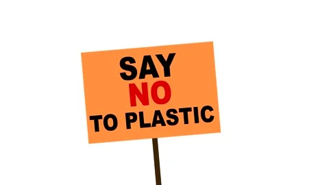 Say no to plastic on poster. Protest against enviromental pollution. Animation Stock Footage 143838678