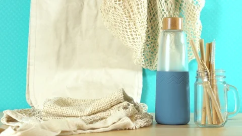 Say No to single use plastics awareness with eco friendly solutions. Stock Footage 110975376