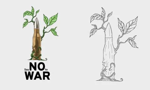Say no to war stylized leaf sprouted bullet Stock Illustration