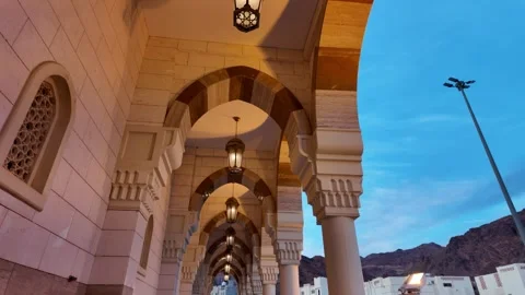 Sayed Al-Shuhada Mosque minaret and architecture in Medina Saudi Arabia Stock Footage 334348612