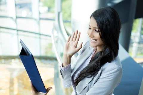 Saying to the tablet Stock Photos