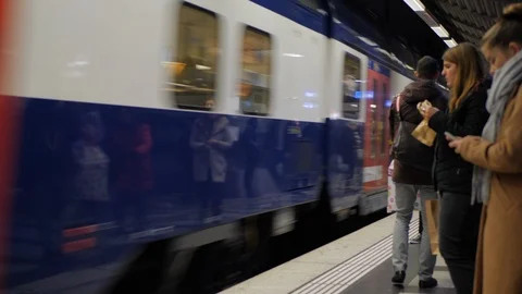 SBB-CFF-FFS  S-Bahn train service departing Zurich Hauptbahnhof Railway Station Stock Footage 124227048