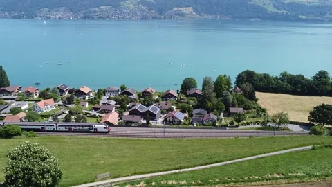 SBB CFF FFS train near the lake Video stock 244917513