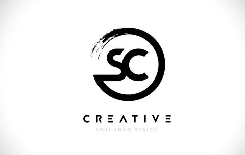SC Circular Letter Logo with Circle Brush Design and White Background. Illustrazione stock