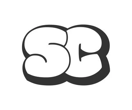 SC logo, bubble comic lettering, rounded in graffiti style black and white .. Stock Illustration
