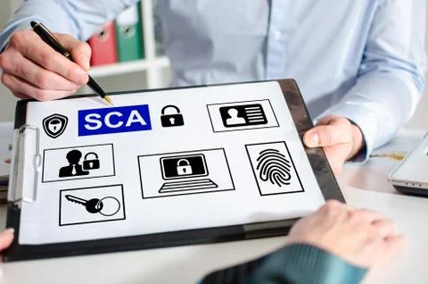 Sca concept on a clipboard Fotos de archivo