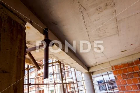Scaffold is tied to unfinished edifice Stock Photos