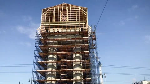 Scaffolding architecture for the restoration of the construction Stock Footage 248756417