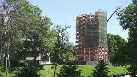 Scaffolding around the tower 스톡 동영상 134031239