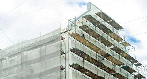Scaffolding on a building under construction ,close up. Stock Photos