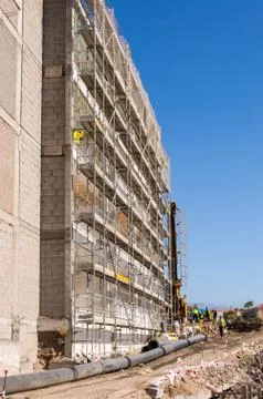 Scaffolding on the construction of a building Stock Photos