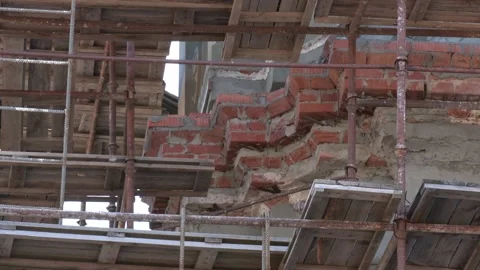 Scaffolding on a construction site, construction site and nice weather Stock Footage 129132094