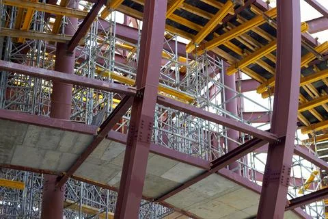 Scaffolding on the construction site of an engineering structure Stock Photos