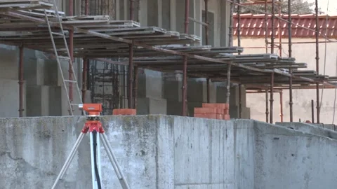 Scaffolding, construction site. facade restoration, under construction. Video stock 129132064