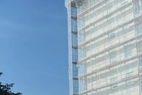 Scaffolding for construction work on a building Foto stock