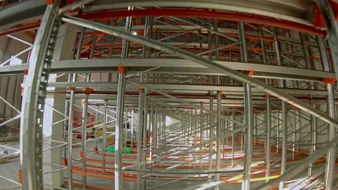 Scaffolding in an empty hangar. Stock Footage 235468077