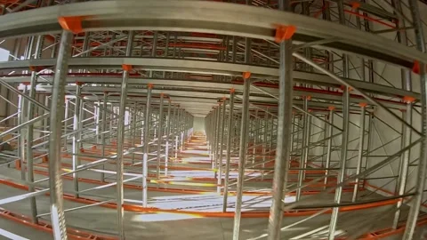 Scaffolding in an empty hangar. Stock Footage 235468079
