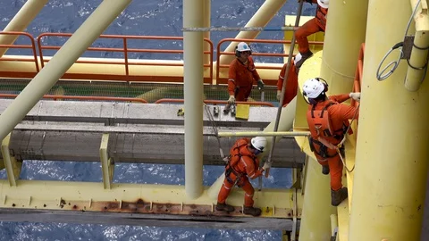 Scaffolding erection. Working at height and overboard. Video stock 129524795