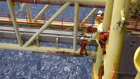 Scaffolding erection. Working at height and overboard. Video stock 129526611