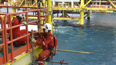 Scaffolding erection. Working at height and overboard. Video stock 156656155
