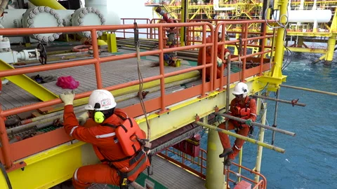Scaffolding erection. Working at height and overboard. Stock Footage 156684246