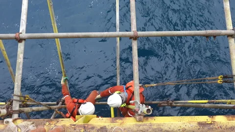 Scaffolding erection. Working at height and overboard. Video stock 157472624