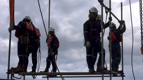 Scaffolding erection. Working at height and overboard. Stock-Footage 158149809