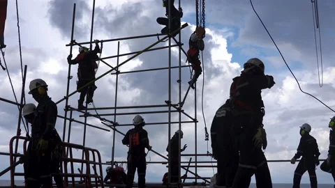 Scaffolding erection. Working at height and overboard. Stock-Footage 158164102