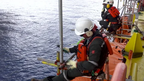 Scaffolding erection. Working at height and overboard. Video stock 158164488