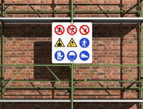 Scaffolding in front of a brick facade Stock Illustration