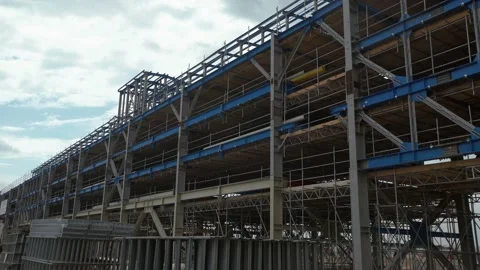 A scaffolding in front of a building Stock Footage 138218067