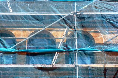 Scaffolding on house facade Stock Photos
