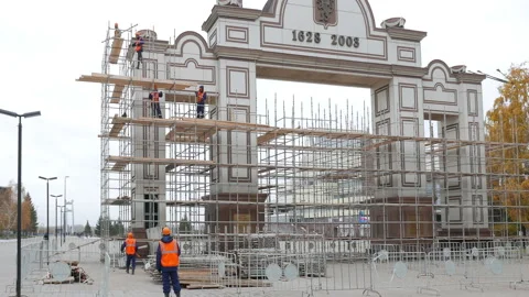 Scaffolding installation Stock Footage 97042369