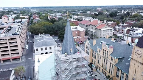 Scaffolding on the Lutheran steeple 库存影片 86777696